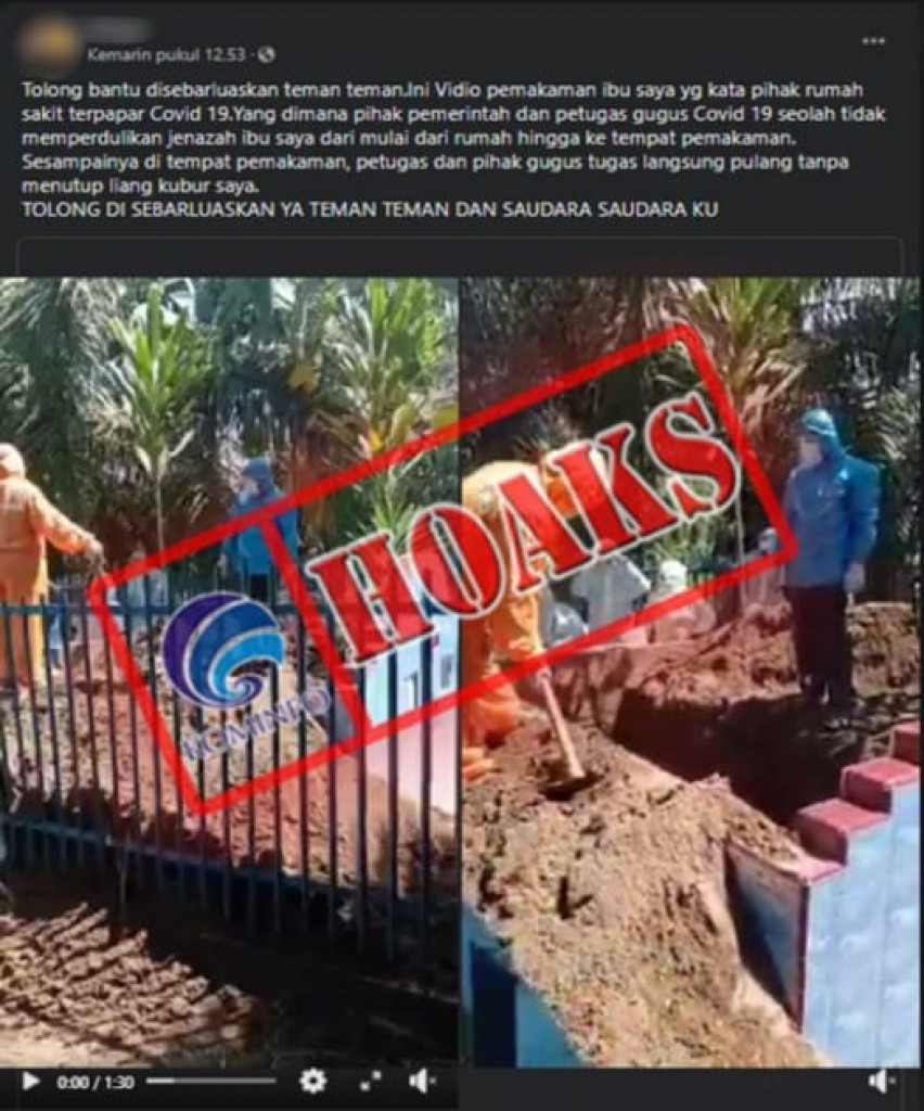 [DISINFORMASI] Liang Kubur Pasien Covid-19 Ditinggal Petugas tanpa Ditutup